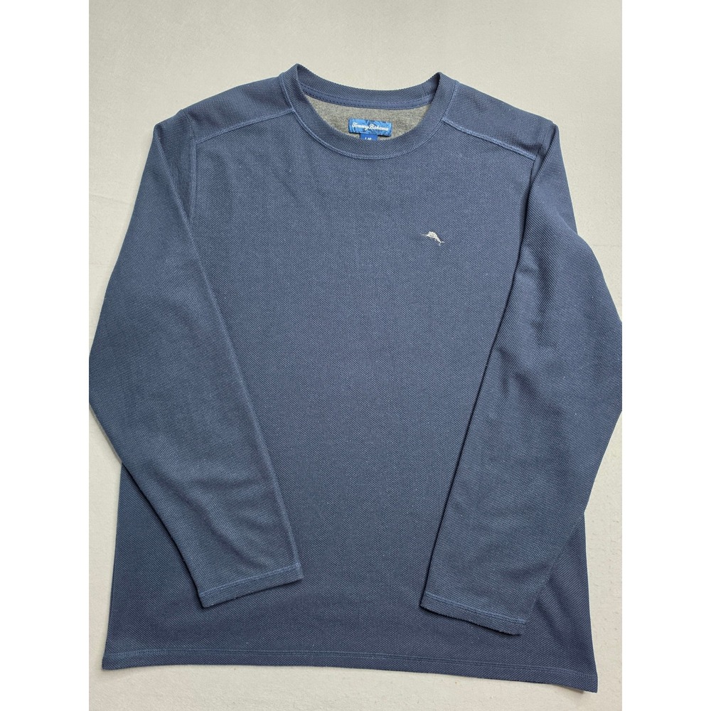 Tommy Bahama Shirt Men's Large Blue Textured Knit Crew Neck Long Sleeve Pullover